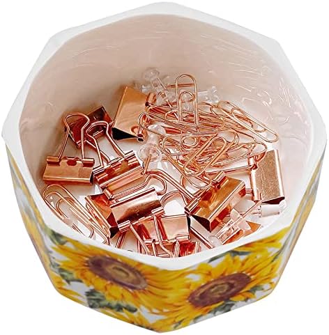 Ceramic Paper Clip Holder Gold Line Paper Clip Dispenser Organizer for Desk Cute Floral Flower Pattern Office Binder Clip Holder Bobby Pin and Hair Clip Holder Gift for Office Sunflowers - Image 3