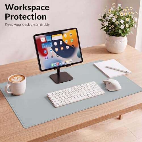 AFIING Cork Desk Mat, 35.4" x 17", Light Grey,Desk pad Protector - Image 2