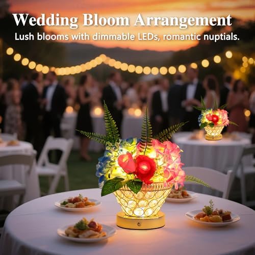 Birthday Gifts for Women, Gift Basket for Mom Blue & Pink Hydrangea Rose Cordless Table Lamp, 3 Color Crystal Lamps Touch Bedside Lamps with USB Charge Small Night Light for Bedroom - Image 2
