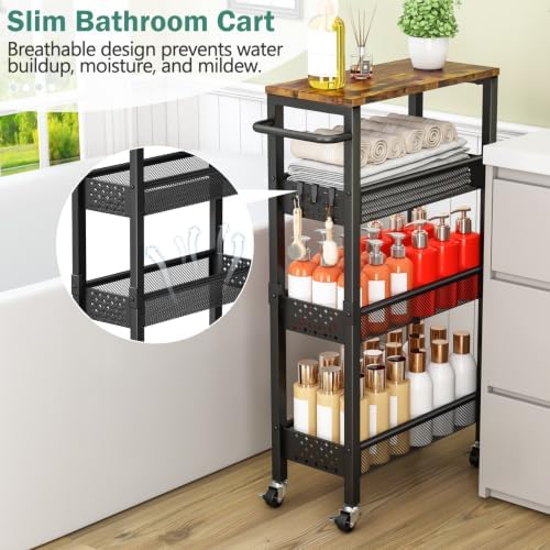 Vivihomety 4-Tier Slim Utility Rolling Laundry Cart with Wheels, Metal - Image 3