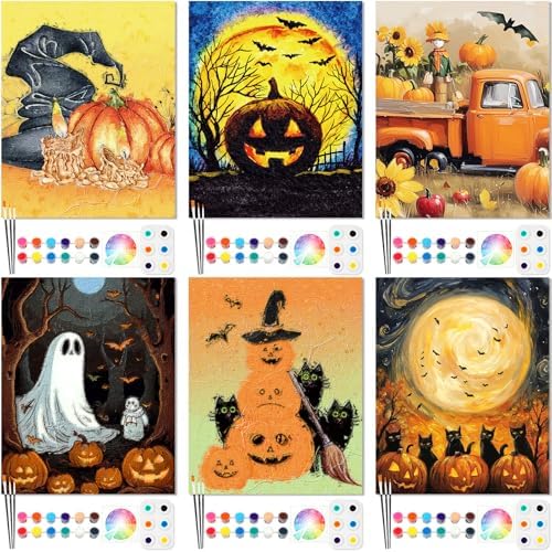 Dinifee 6 Pack Pre Drawn Canvas for Painting Pre Printed Canvas Kit 8 x 10 Inch Stretched Cotton Paint and Sip Set for Adults Couple Party Graduation Summer Date Night(Halloween) by Dinifee