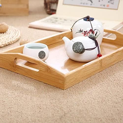 Ochine Bamboo Serving Tray with Handles Rectangular Wooden Breakfast Food Trays Natural Wood Tea Coffee Tray Decorative Counter Table Tray for Home Office Kitchen Bathroom and Weddings Parties 1 Pack - Image 3