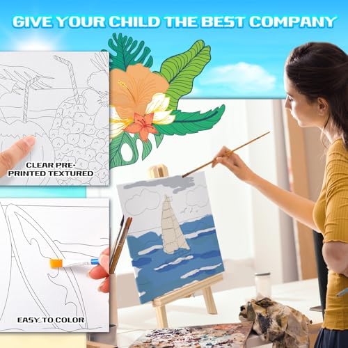 Affrolling 12 Pcs Pre Drawn Canvas for Painting for Adults 8 x 8 Inch Canvas Painting Kits Stretched with Drawing Ready to Paint Beginner Artists Date Night Party Supplies(Beach) - Image 3