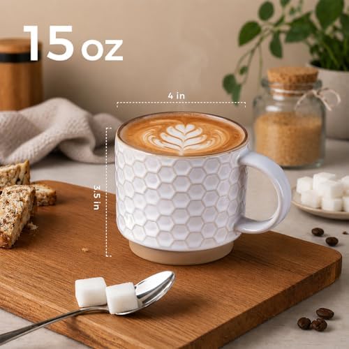 GBhome 15 OZ Stackable Coffee Mugs Set of 4, Ceramic Coffee Cups Set - Image 3