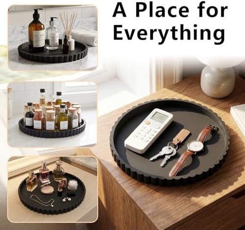 Round Silicone Bathroom Tray, 11.9 Inch Bathroom Counter Organizer Tray for Vanity Sink, Decorative Countertop Organizer for Perfume Cosmetics Skincare, Waterproof Storage Tray for Home Decor, Black - Image 5