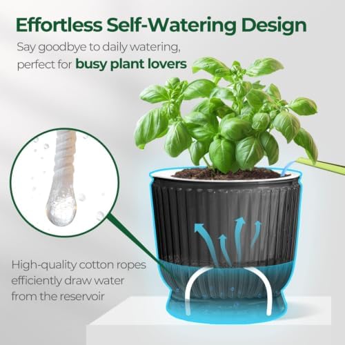 T4U Self Watering Pots for Indoor Plants 4.5 Inch 4 Pack Planter Gray - Image 4
