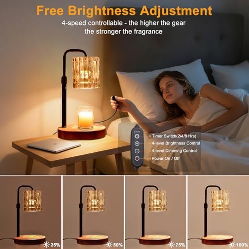 Candle Warmer Lamp with Timer and Dimmer 4-Level Dimmable Flower Light Heat Lamp for Jar Candles Adjustable Height Modern Cute Home Decor for Living Room Bedroom(Gold-Square) - Image 3