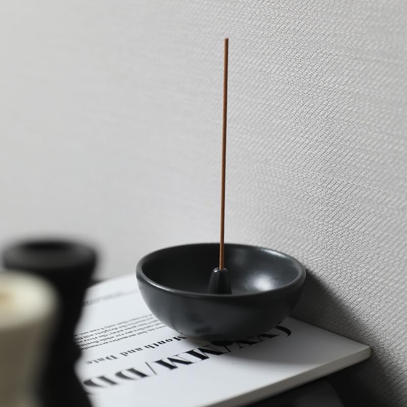 Incense Holder Modern Minimalist Circular Incense Stick Burner for Cones or Sticks for Yoga & Meditation, Enhance Atmosphere,Ceramic Ash Catcher Milky White - Image 2