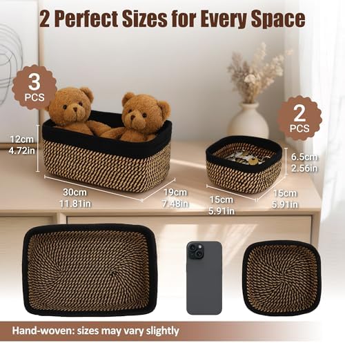 5-Pack Small Woven Rope Storage Baskets, 2 Sizes Organizer Bins - Image 2