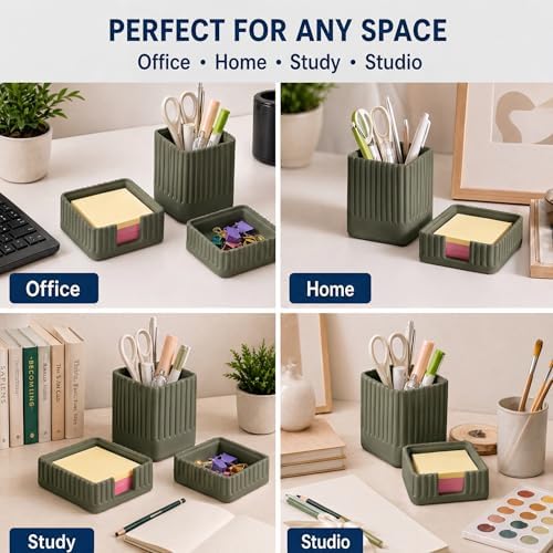 Green Desk Organizer Accessories Set, with Pen, Clip and Sticky Note Holder - Image 6
