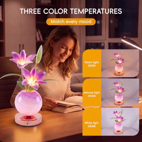 Lily Lamp – Rechargeable Wireless Touch-Control Dimmable Faux Flower Desk Light, LED Glass Planet Vase Night Light, Kitchen Bedroom Office Decor, Housewarming Gift Women and Mom - Image 4