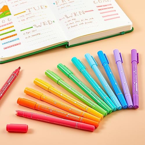 12 Pack Curve Highlighter Pen Set, 6 Different Shapes Dual Tip Marker Highlighters for Journaling Drawing Note Taking,Curve Highlighter pens for Planner Scrapbook School Supplies - Image 6