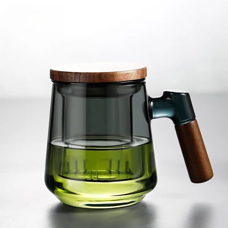SHUWEICAO-Glass Tea Cup with Infuser and Lid, 17oz/500ml Hand-blown Borosilicate Glass Tea Mugs for Loose Leaf Tea. Gifts for Men(Classic) by SHUWEICAO