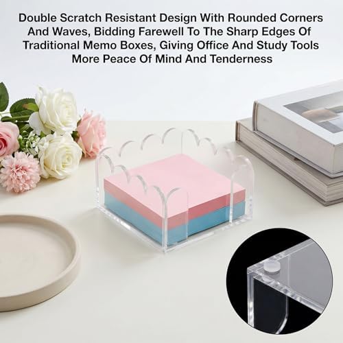 Skrfren Scalloped Acrylic Sticky Note Holder 3x3 Inch Notepad Holder with Wave Design Crystal Clear Sticky Note Holders Dispenser Thick Acrylic Desk Organizer for Office Home Dorm Classroom - Image 7