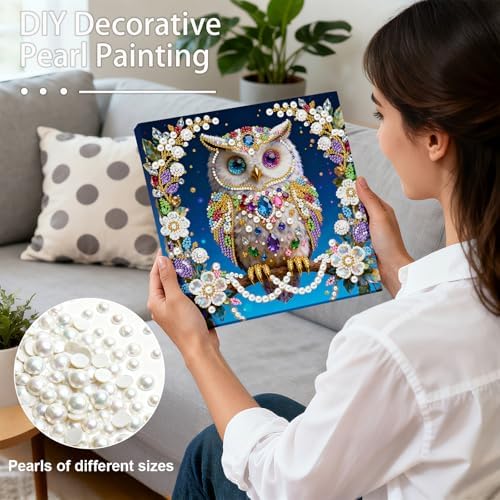 LQCrafK DIY 3D Pearl Art Painting Handcraft Kit for Adults Beginners, Home Wall Decoration, Creative Design Framed Painting with Tools-Owl - Image 3