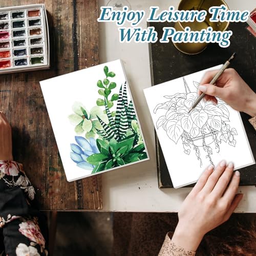 Engrowtic 12 Pcs 8 x 10'' Green Plants Pre Drawn Canvas to Paint Pre Printed Sketched Canvas for Adult Ladies Paint Art Party Favor Board Set for Craft(Classic Style) - Image 6
