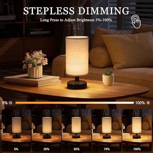 Kakanuo Cordless Table Lamp Rechargeable Small - 1 Pack Linen Black, 4000mAh Battery Operated Lamp with Touch Control Stepless Dimming, Wireless Lamp for Bedside, Nightstand, Bedroom, Living Room - Image 3
