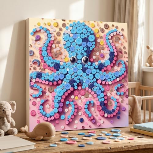 Framed Button Art Kit 11.8" DIY Mosaic Craft for Adults(Blue Octopus) - Image 6