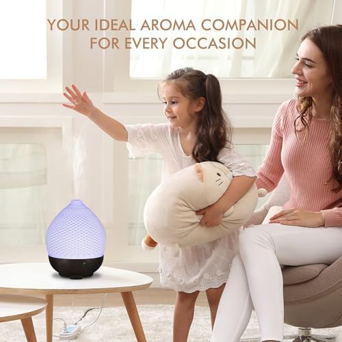 Essential Oils Diffuser Ceramic 250ml - Ultrasonic Aromatherapy Diffuser 3D Printing Dome, Cool Mist Air Freshener with 2 Mist Modes 7 Colors LED Lights, Auto Shut-Off Protection for Home Office Decor - Image 6