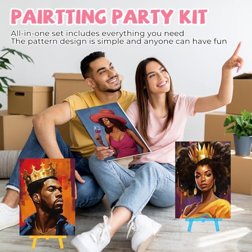 Blosssound 10 Set Pre Printed Canvas Pre Drawn Canvas Painting with Easel Kits 5" x 7" Outline Painting Panels for Beginners, DIY Craft Project, Party Favor, Home Decors(Couple) - Image 5