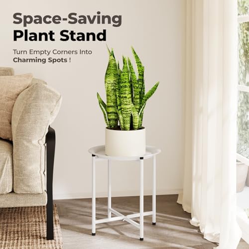 Bamworld White Plant Stand Indoor Small Plant Table Outdoor Plant Holder - Image 2
