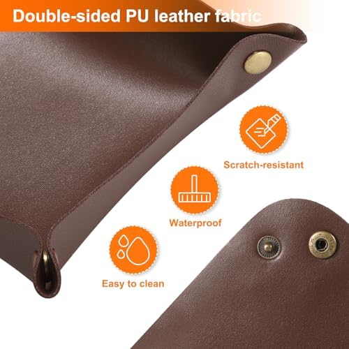 HARFINGTON PU Leather Valet Tray Unisex Folding Small Catchall Tray Portable Entryway Table Tray Nightstand Bedside Desk Tray for Key Wallet Watch Coin Jewelry Dice, Dark Brown - Image 5