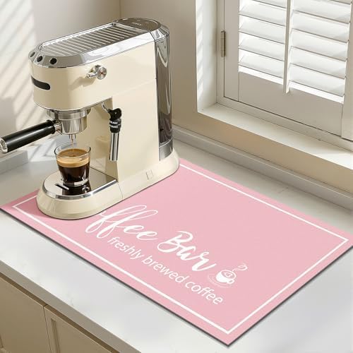Findosom Dish Drying Mat, 12" x 20" Super Absorbent & Hide Stain Coffee Mat, Cuttable Drying Mat for Kitchen Counter, Coffee Bar Accessories, Under Dish Rack, Coffee Maker, Espresso Machine, Pink - Image 5