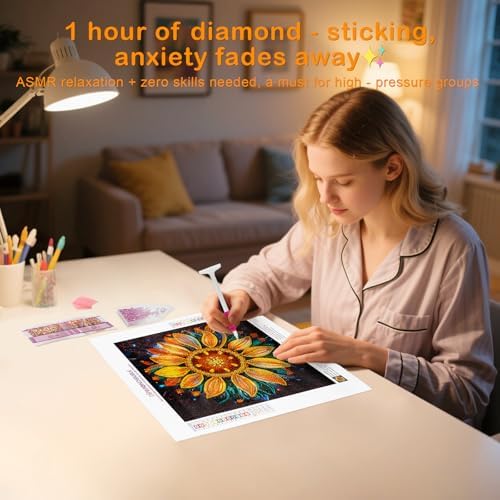 DIAMONDOUBLE Sunflower Diamond Painting Kit for Adults, 12x12 Special Shape 5D Partial Drill Diamond Art on Velvet Canvas, Easy Paint by Diamonds Kit for Beginners, DIY Diamond Art for Home Decor - Image 7