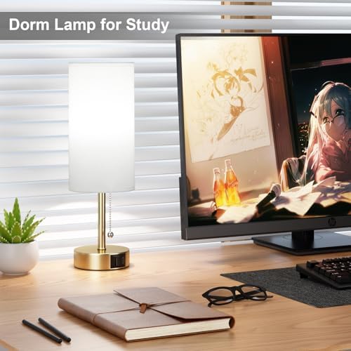 Gold Bedside Lamp for Bedroom Nightstand - Small Table Lamp with USB Ports - Image 4