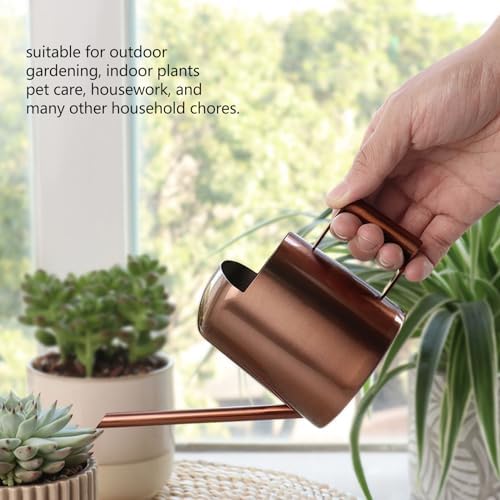 Watering Can Indoor Plants, 10oz/300ml Small Watering Can, Long Spout Stainless Steel Watering Can with Semi Open Design for Indoor Flower, Succulents, Bonsai, Bronze - Image 5