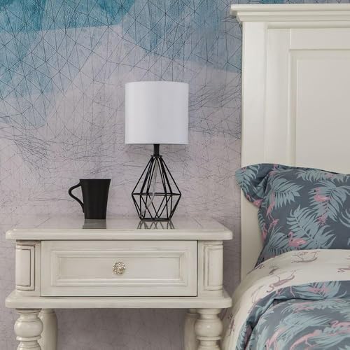 Black Bedside Table Lamps Set of 2, Small Nightstand Lamps for Bedroom, Modern Desk Lamps with TC Fabric Shade Geometric Metal Base for Living Room Study Office Farmhouse - Image 2