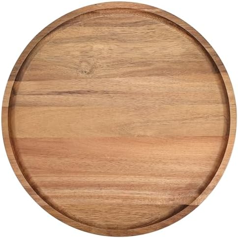 Round Wooden Serving Tray, 11 Inch Acacia Decorative Tray by Aoravvik