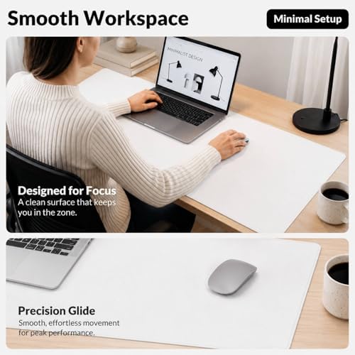 AFIING Cork Desk Mat 35.4" x 17", Dual-Sided Natural Cork & PU Leather Desk Pad, Non-Slip Waterproof Large Mouse Pad for Office, Home & Gaming, White - Image 5