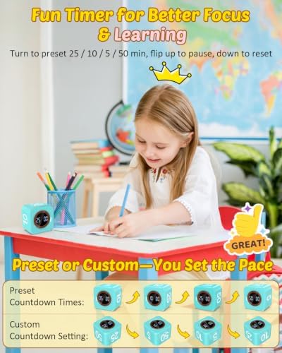 Digital Pomodoro Timer Cube 5/10/25/50min Preset, Silent & Sound Alarm - Image 2