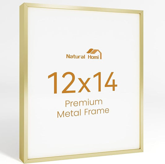 12x14 Aluminum Metal Picture Frame,Tempered Glass Gold Photo Frame 12x14 for Family Photo,Posters,Art,Document to Wall Mount Horizontally or Vertically
