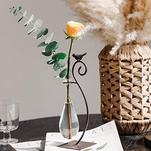 Marbrasse Desktop Glass Planter Hydroponics Vase,Planter Bulb Vase with Holder for Home Decoration,Modern Creative Bird Plant Terrarium Stand, Scindapsus Container (Water Drop Vase) - Image 3