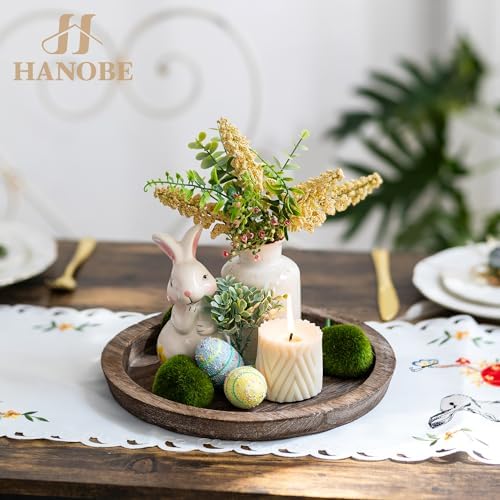 Hanobe Wooden Coffee Table Trays, 2PC Decorative Round Candle Holder Plate - Image 2