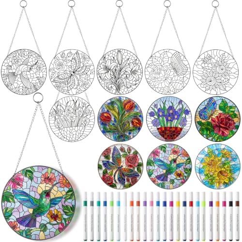 30 Pcs Suncatchers Crafts Kit DIY Paint Art, Stained Glass Painting by Humyoun