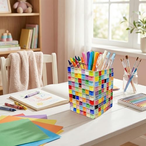 Mosaic Pen Holder Kit, DIY Acrylic Tile Craft Set Creates Desk Organizer, Mixed Color Crystal Pieces for Adults Beginners Home Decor - Image 4