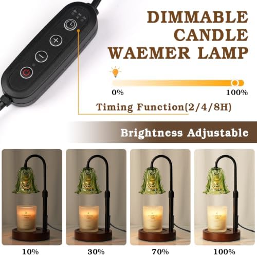 Small Candle Warmer Lamp with Timer, Adjustable Green Lamp Warmer for Jar Candles, Christmas Birthday Gifts for Women Mom Her, Unique Dimmable Candle Heater, Cute Wax Warming Light with Wood Base - Image 3