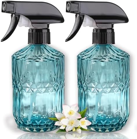 Glass Water Spray Bottle, 15oz Blue, Adjustable Nozzle, 2PCS by Unknown
