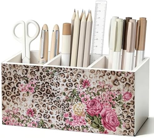 Vintage Leopard Print Floral Pen Pencil Holder for Desk Decor by Unknown