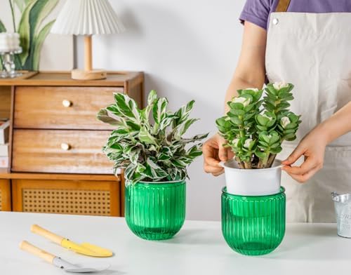 Melphoe Self Watering Pots for Indoor Plants Planter, 5.3 Inch 2 Pack Planters Self Watering Plant Pots for Flower, Houseplants, Succulent, African Violets and Cactus with Drainage - Image 2