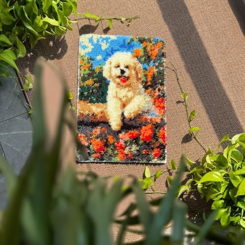 MeoobkCraft Latch Hook Kits for Adults Beginners, Pre-Printed Cute Dog Floral Latch Hook Rug Kit, DIY Garden Puppy Rug Craft Kit for Home Decor 20.47 x 14.96 in - Image 6