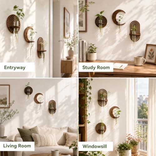 Artilady Plant Propagation Station, Moon Wall Hanging Wood Terrariums Tube - Image 4
