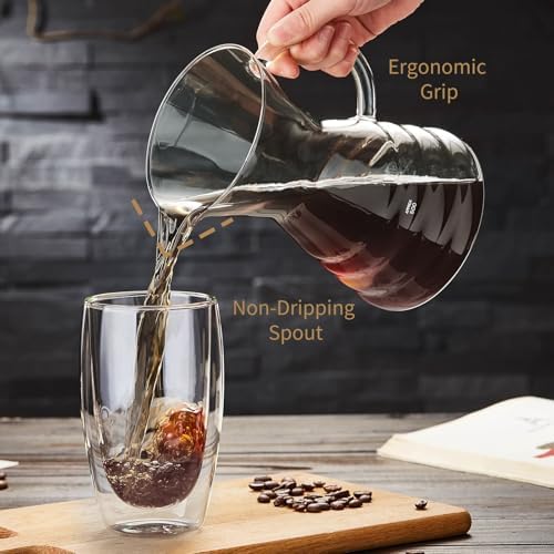 Unbreakable - Pour Over Coffee Maker with Permanent Stainless Filter 27 fl oz, Thickened Heat-Resistant Borosilicate Glass Dripper Coffee Brewer, Stovetop Safe, Ink - Image 2