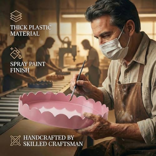 Gesodant 13" Round Scalloped Decorative Tray for Coffee Table Decor, Candle & Perfume Tray, Dining Table Centerpiece & Aromatherapy Candle Display, Modern Glossy Lacquer Look (Pink) - Image 4