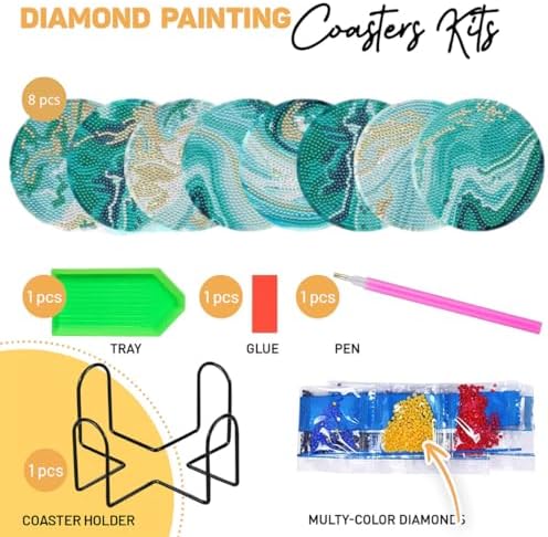 8 Pcs Marble Ocean Shaped Diamond Painting Kits, Diamond Painting Kits with Holder Marble Ocean, Diamond Art Coasters for Beginners Adults - Perfect Art Craft Supplies Gift!… - Image 2