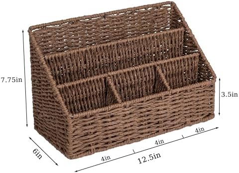 DINGTAI Rattan Desk Organizer, Tabletop Mail Holder, 5 Slot Mail Organizer Countertop Basket, Rattan Office Supplies, Boho Office Desk Accessories, Wicker Desk Organizer, Magazine Holder（Brown） - Image 5
