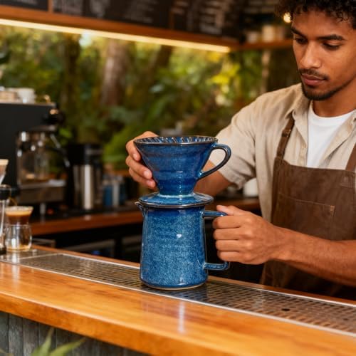 Ceramic Pour Over Coffee Maker Set, Starry Blue Coffee Dripper Cone with 40 Filters, 14 Ounces/400ml Pot - Image 6